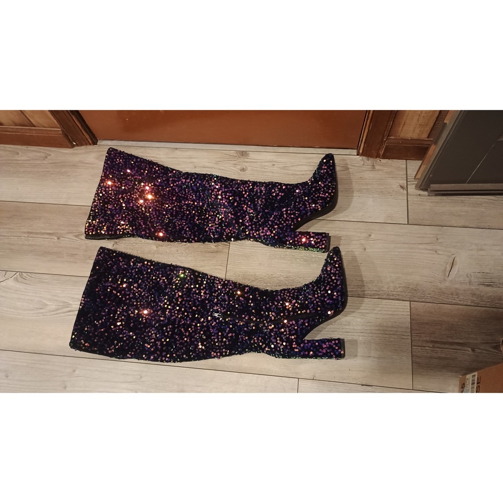 iT's Comfortable -Sequin Knee High Boots Womens 11W Purple Block Heel Zip